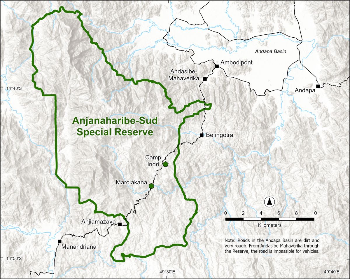 Mapa de la Reserva Especial de Anjanaharibe-Sud y de la cuenca de Andapa
