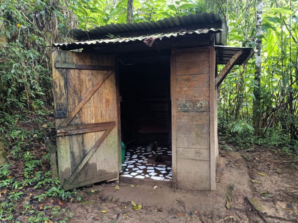 Imagen de un pequeño edificio de madera en el bosque.