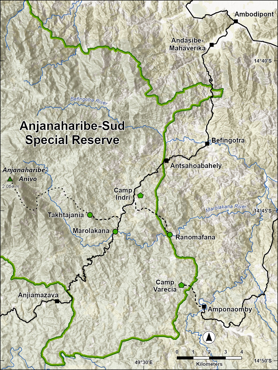 Map of the trails in Anjanaharibe-Sud Special Reserve