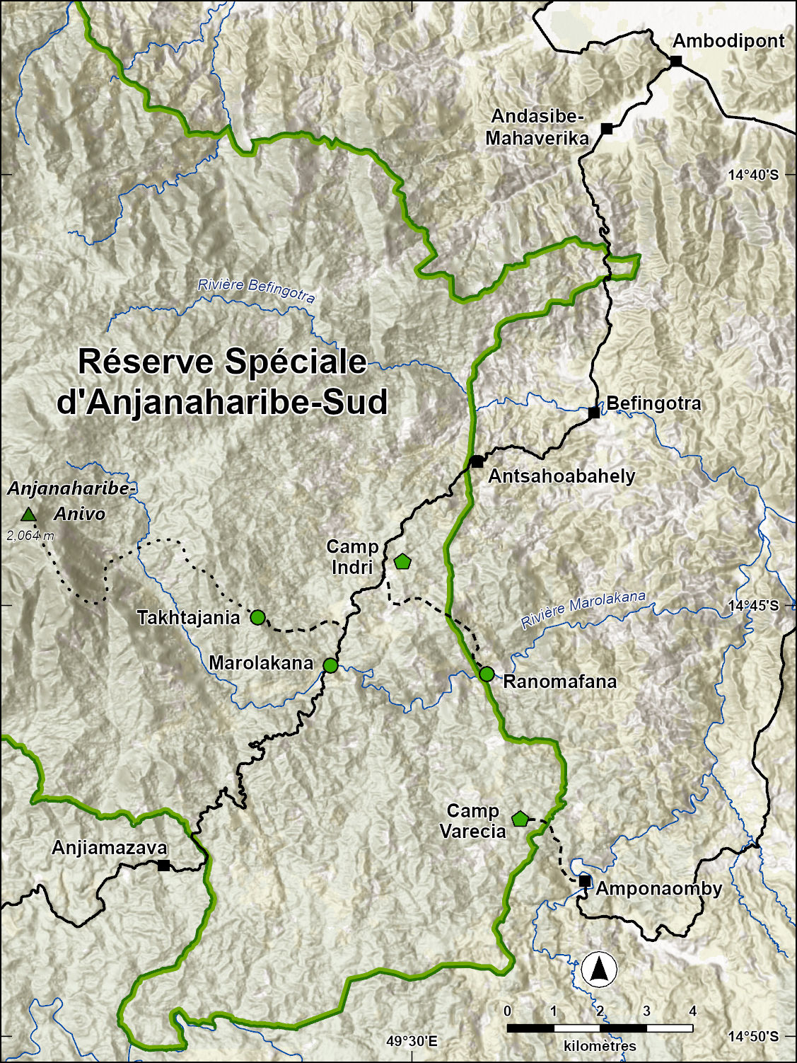 Carte des sentiers de la réserve spéciale d'Anjanaharibe-Sud